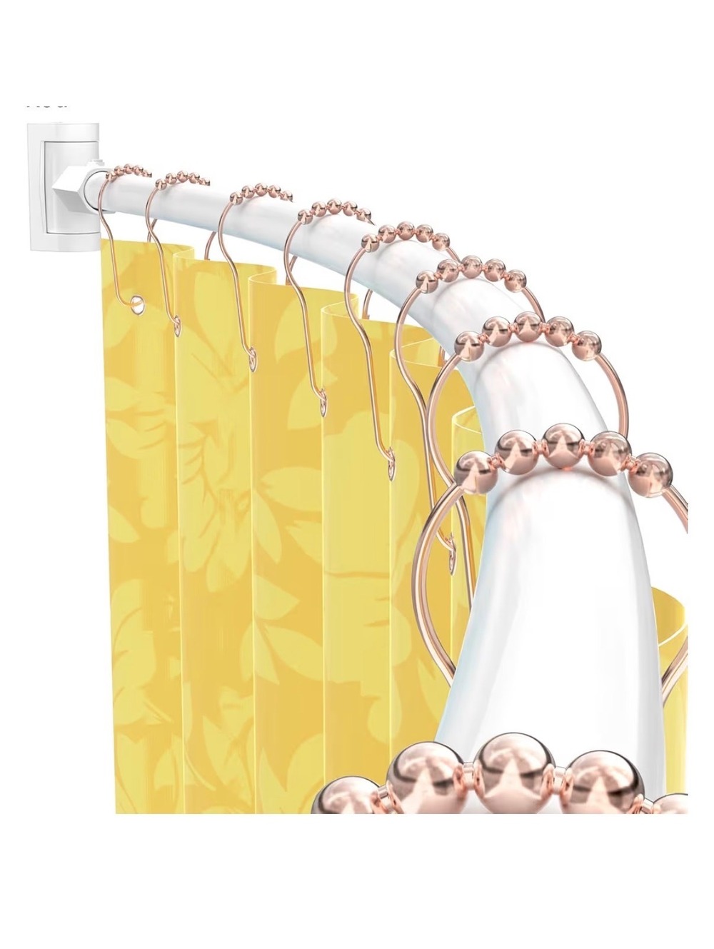 Adjustable Curved Shower Curtain Rod with Rose Gold Rings